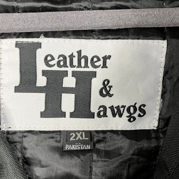 Leather & Hawgs Jacket Mens 2XL Black Purple Motorcycle Biker Lace-Up Padded - Picture 4 of 8